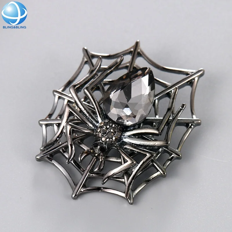Fashion Gun Metal Crystal Rhinestone Spider Web Brooch Pin For Unisex Children Party Clothing Decoration Jewelry Delicate Gift