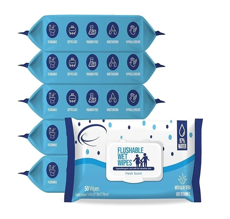 40pcs Free Sample Biodegradable Plastic Free Toilet Hygiene Wipes Organic Flushable Wipes
