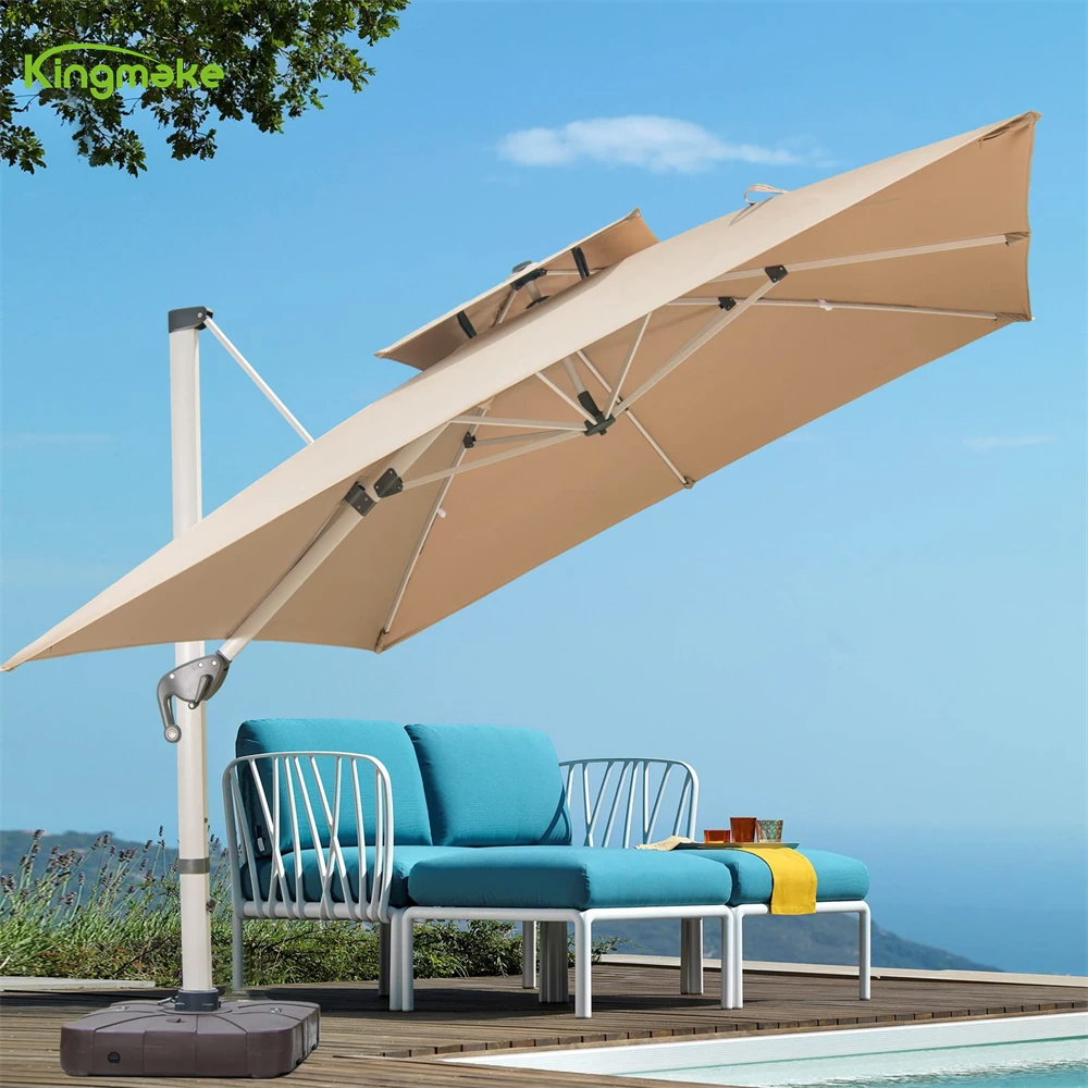 Garden Luxury Patio Furniture set Hotel Used Beach Solar-powered Leds Umbrella & Base Parasol Umbrellas