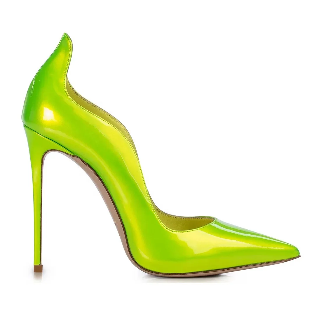 Anmairon Designer Shoes Women Heels 2021 Pointed Toe Spike Wave Shape For Ladies Fluorescent Green