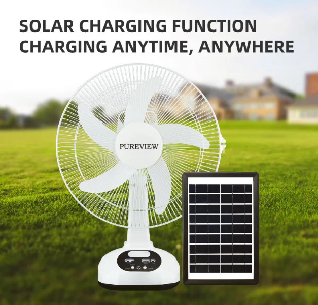 AC/DC Operation Metal Grill 12 Inches 3 Blades Rechargeable Home Solar Fans Rechargeable Electric Fan