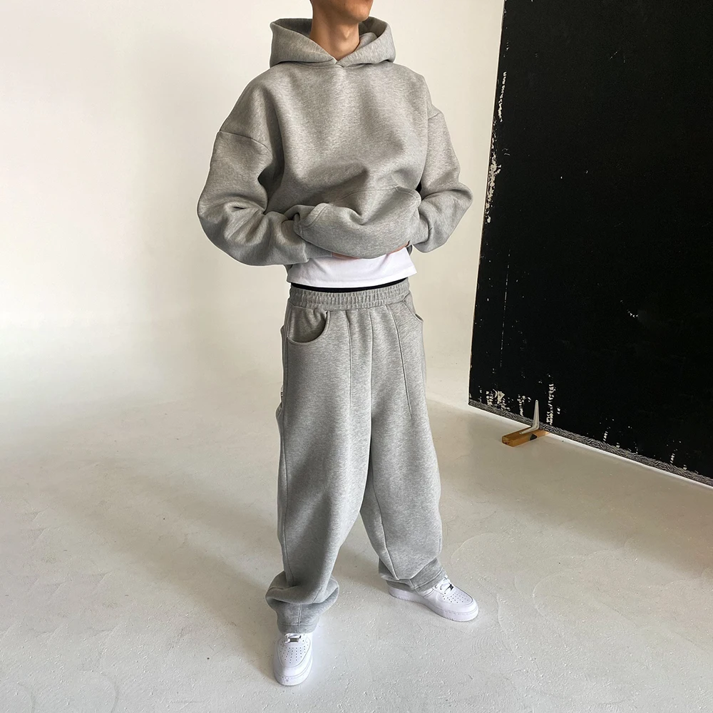 Custom plain sportswear jogger outfits sweatpants and hoodie set french terry 100 cotton sweatsuit blank homme tracksuit for men