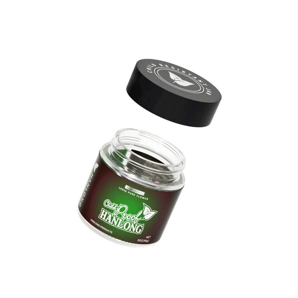 OEM sticker 1oz 2oz 3oz 4oz child resistant stash glass container flower bud glass jar Customization 1g 3.5g jars with label