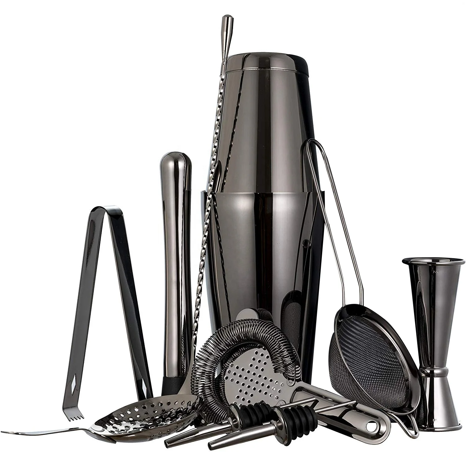 Manufactures Hot Sale 11 piece Cocktail Shaker Home Bar Set Professional Stainless Steel Boston Shaker Set for Bar
