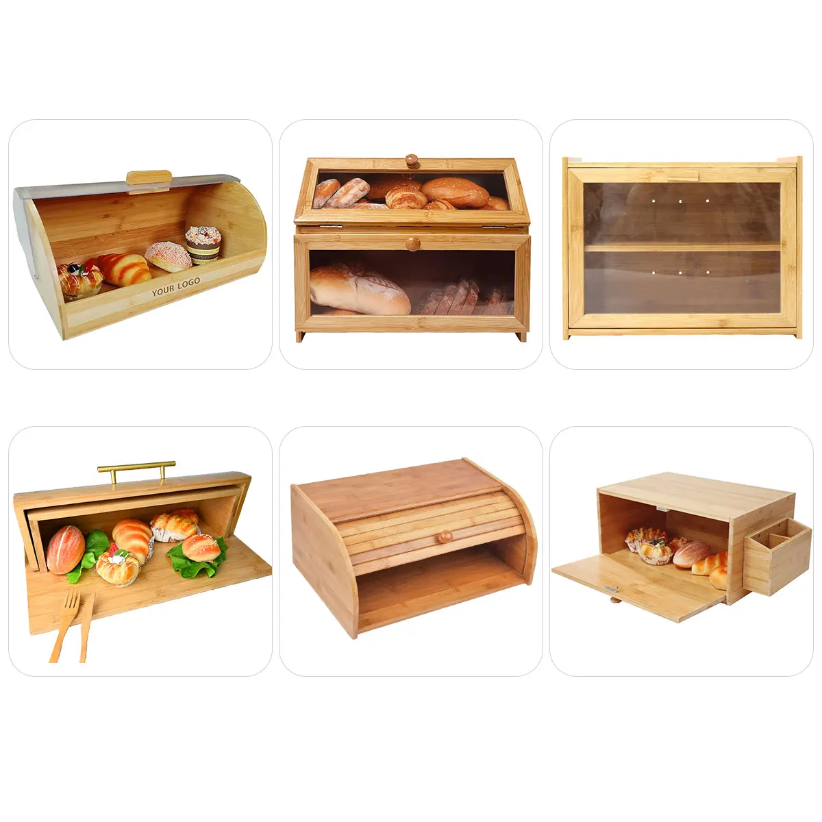 Large Capacity fancy bread storage containers keeper metal handle bambu bread bin kitchen bamboo bread box