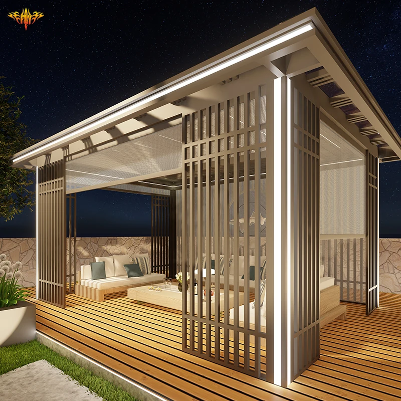 Outdoor Factory Supplying Modern New Design Aluminium Awning Gazebos Pergola with led light custom aluminium pergola