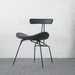 Industrial wind leather chair Nordic designer leisure back chair solid wood LOFT retro iron art light luxury ant dining chair