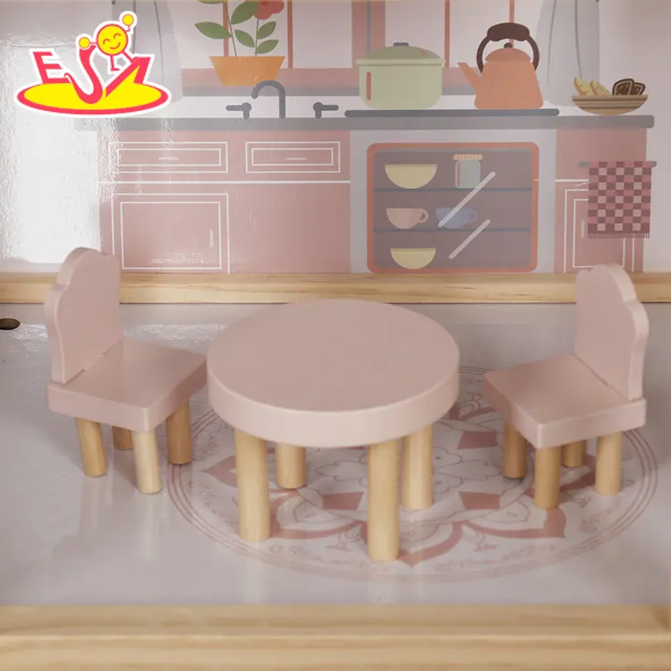 New Design Girls Pretend Play Wooden Dollhouse Toy with Accessories W06A413I