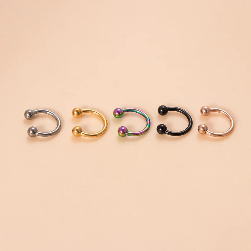 Hengsen Titanium Body Jewelry  G23 / ASTM F136 Ball Lip Labret Stud Eyebrow Ring Horseshoe Piercing Jewelry 16Gx6/8/10mm