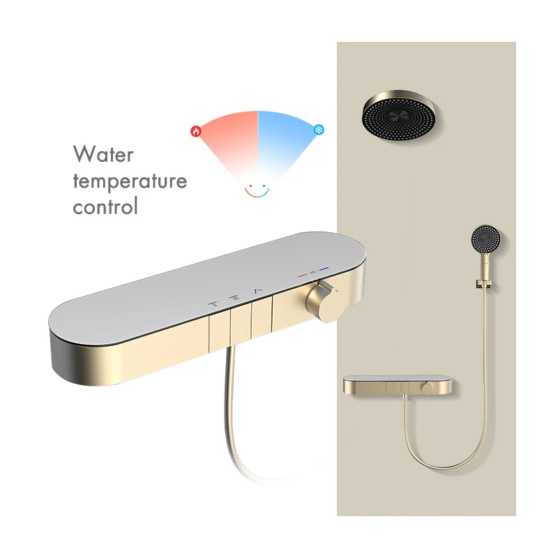 Luxury Gold Wall Mounted Shower Column Bathroom Rainfall Shower Set with Bath Faucet Mixer