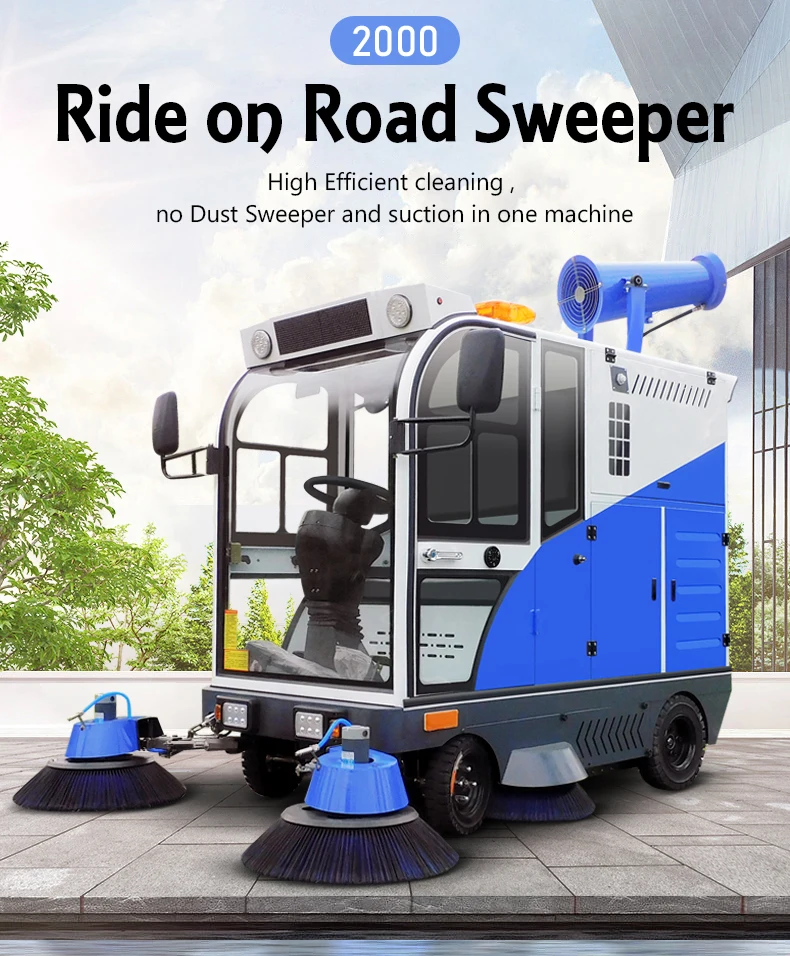 Industrial Floor Sweeper Street Road Cleaner Driving On Cleaning Machine Floor Sweeper