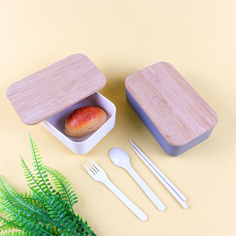 BPA Free Dishwasher Safe Bamboo Lid Wheat Straw Plastic Bento Lunch Box Food Container