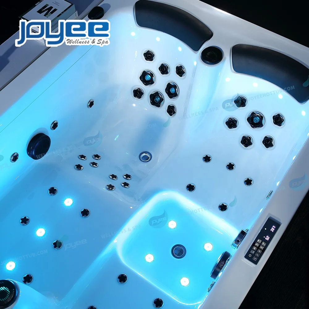 JOYEE Indoor Hot Tub 3 Persons Modern Design Waterfall Massage Spa Tubs Double Strip Light Bathtub With Heater