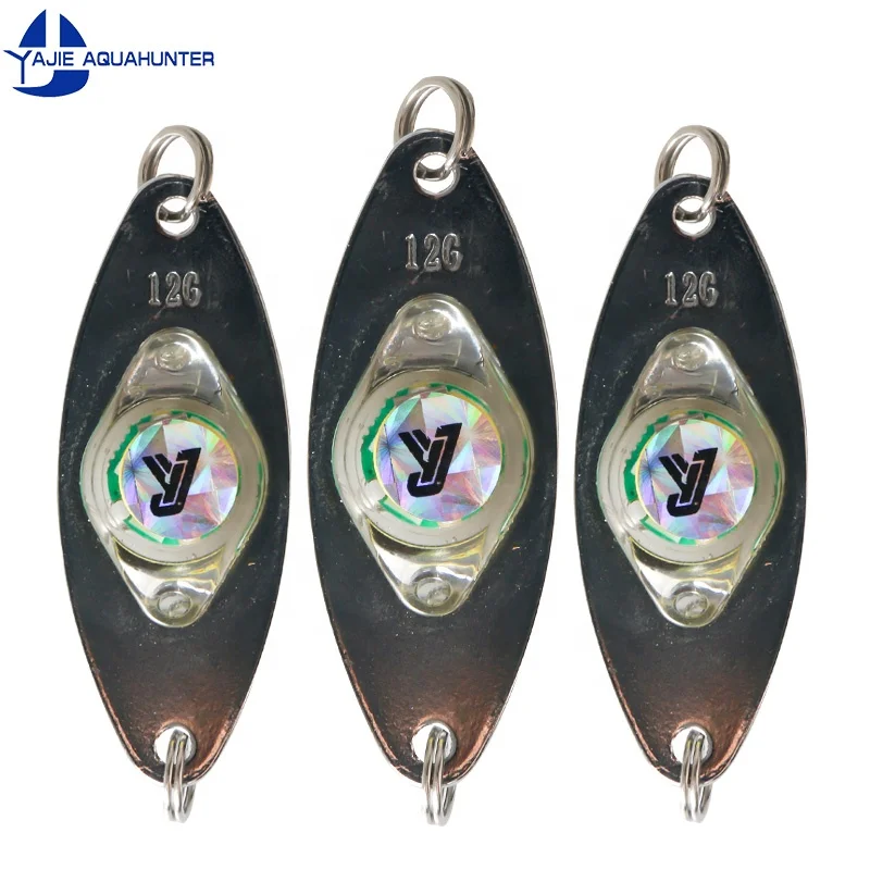 LED Fishing Spoons Underwater Flasher Lights 5cm Metal Bait Saltwater Bass Trolling Deep Drop Light