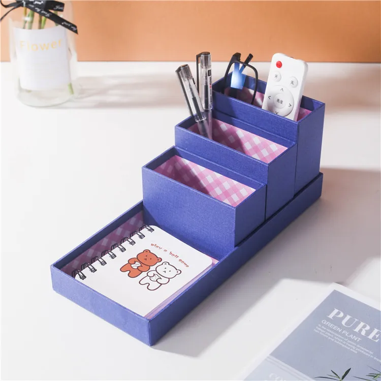 Newest design stackable gadget storage box pen holders cardboard stationery organizer office desk organizer