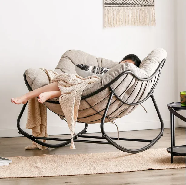 Wicker Texture Rocker with Thick Cushion Comfy Modern Rocker Chair for Living Room Porch Backyard