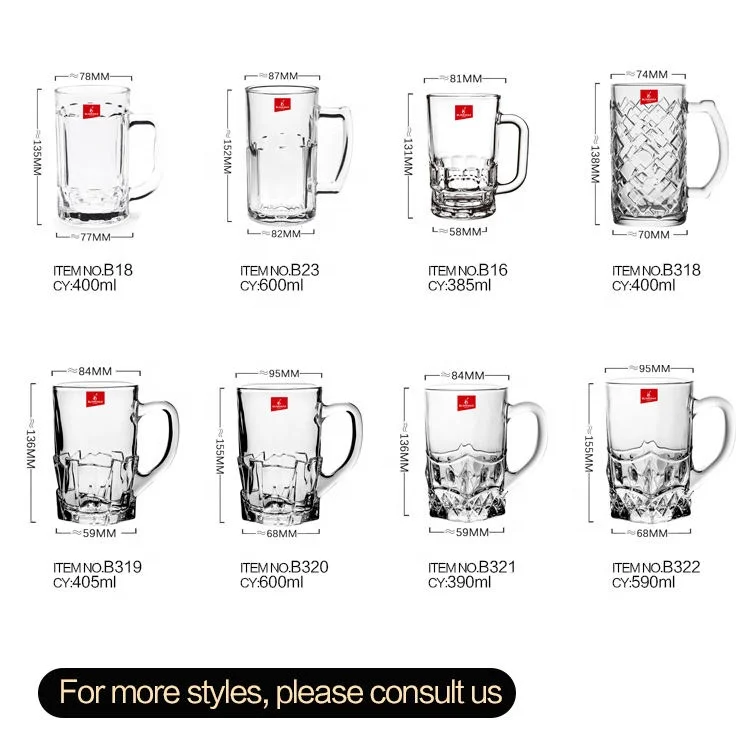 Classic Multiple Type Customized Sublimation Logo High Standard Thickened Crystal Pilsener Beer Cup Draft Beer Cup With Handle