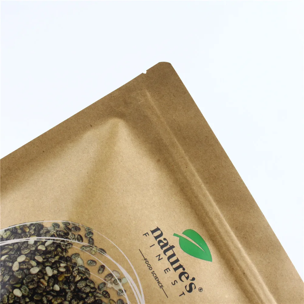 Custom printing food grade kraft paper organic chia seeds bags stand up ziplock pouch