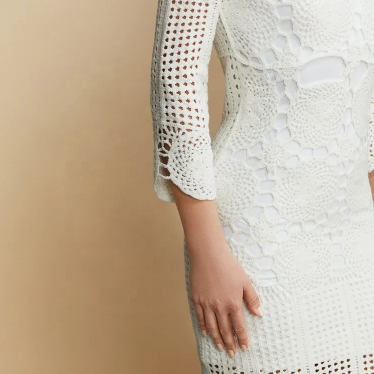 2022 factory custom temperament casual ladies dress white midi women crochet dress