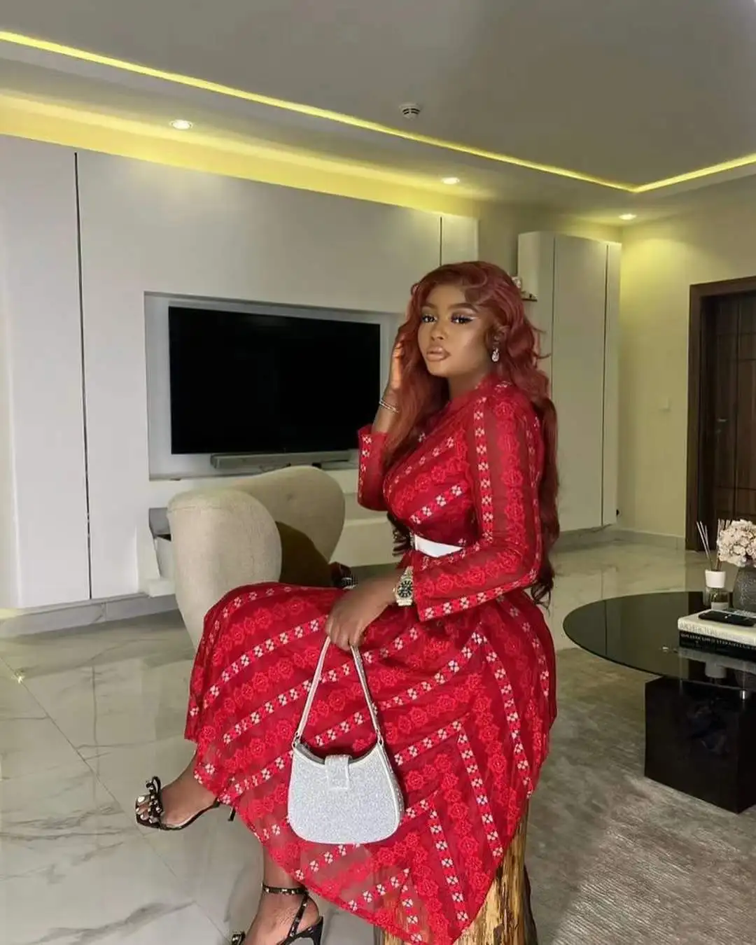 Newest  Autumn Season Casual Style  Single Breasted surface Beaded Fashion Guipure Lace Solid Color  Long Woman Dress