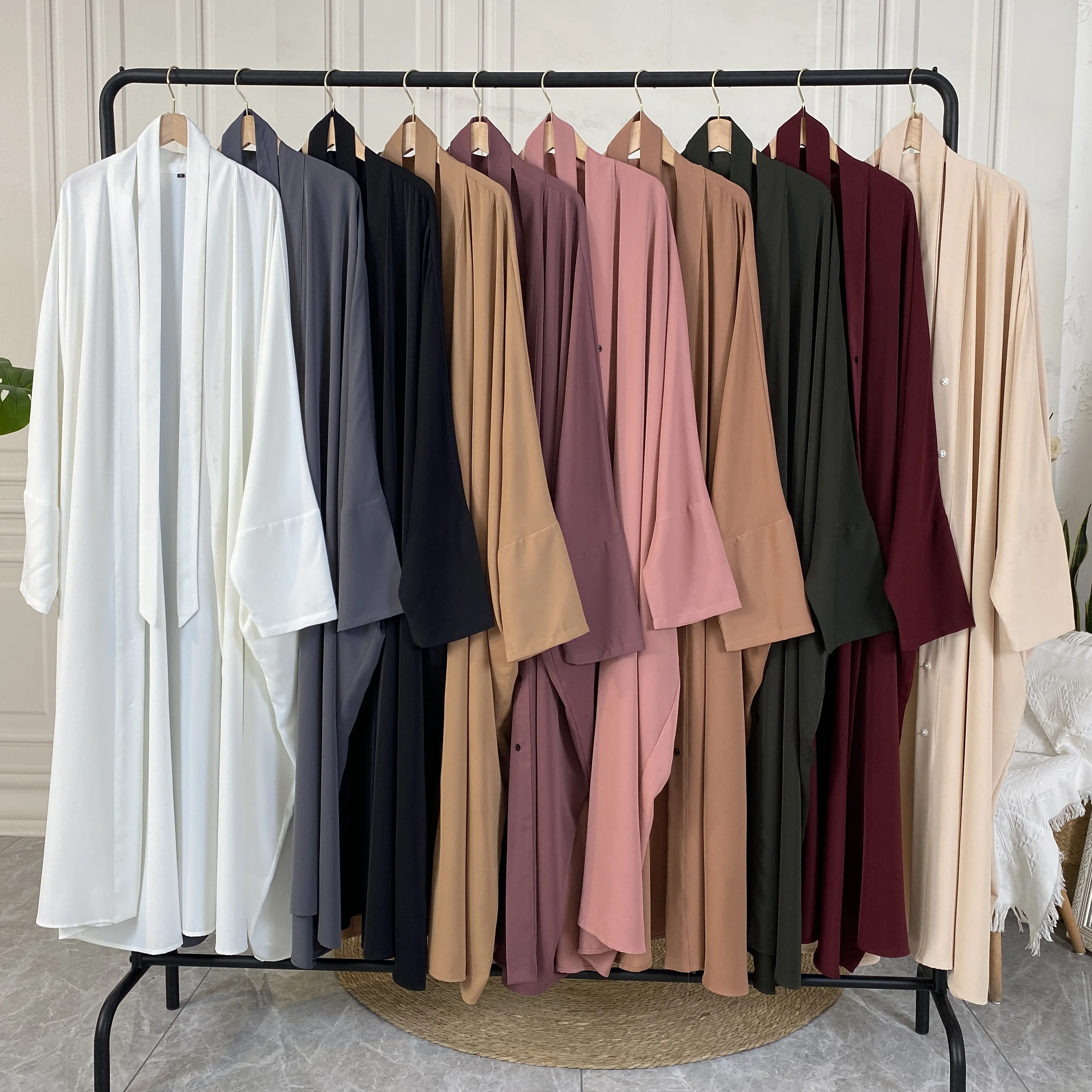 1923# 10 Colors Abaya Long Dress for Eid Mubarak Jilbab Front Open Buttons Closed Kaftan Muslim Women Islamic Clothing 2022