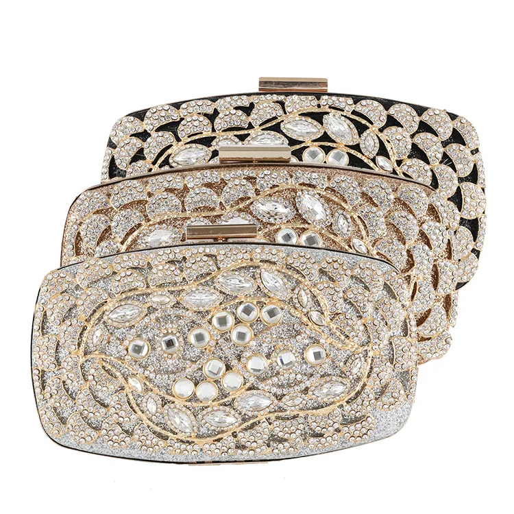 China Factory Wholesale Shiny Crystal Rhinestone Clutch Bag Ladies Evening Hand Beaded bag Bridal Silver Party Purse