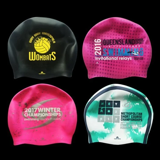 OEM Custom Logo Printed Suitable Seamless Hat Silicone Swim Cap For Unisex Kids Adult