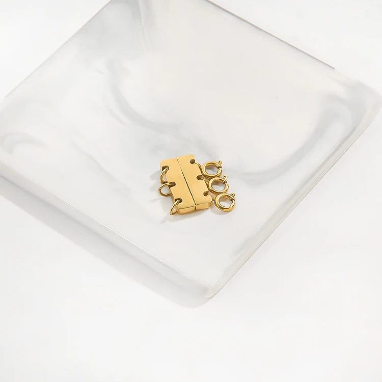 Designer Style Stainless Steel 14k Gold Plated Magnetic Necklet Triple Layering Clasp Chain Accessories