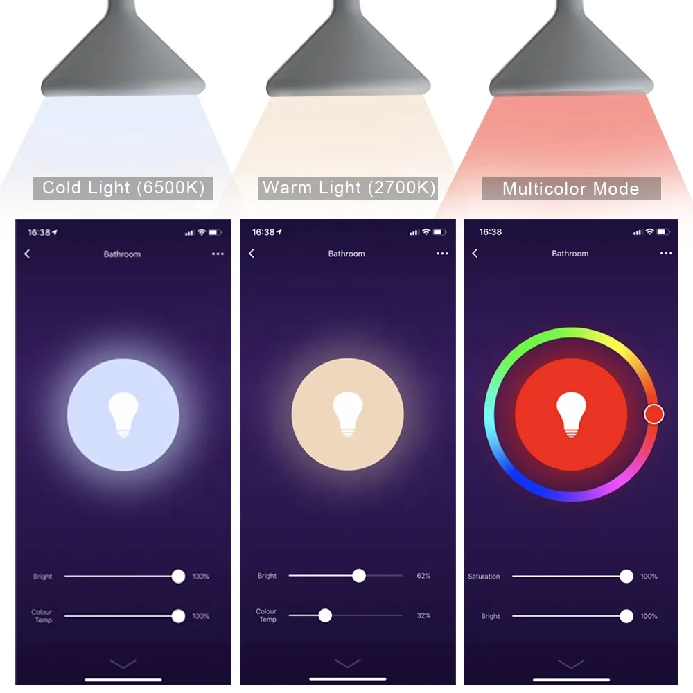 
With Aamzon Google 2 Years Warranty A60 A19 E27 Smart Light Bulb Home Assistant Smart Wifi RGBCW LED Bulb A60/A19 AC 7W -20 - 40 