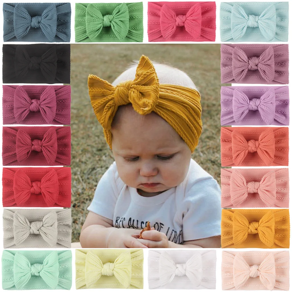 Fit All Baby Hair Accessories Large Bow Soft Elastic Various Color Baby Headbands Nylon Headband Baby Hairbands For Girls