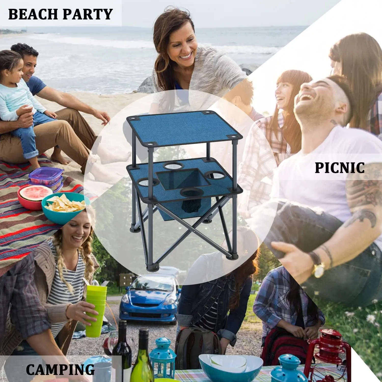 Camping Folding Table Portable Light Weight Outdoor Picnic Foldable Square Metal Stable Frame Dining Tables With Cup Holder