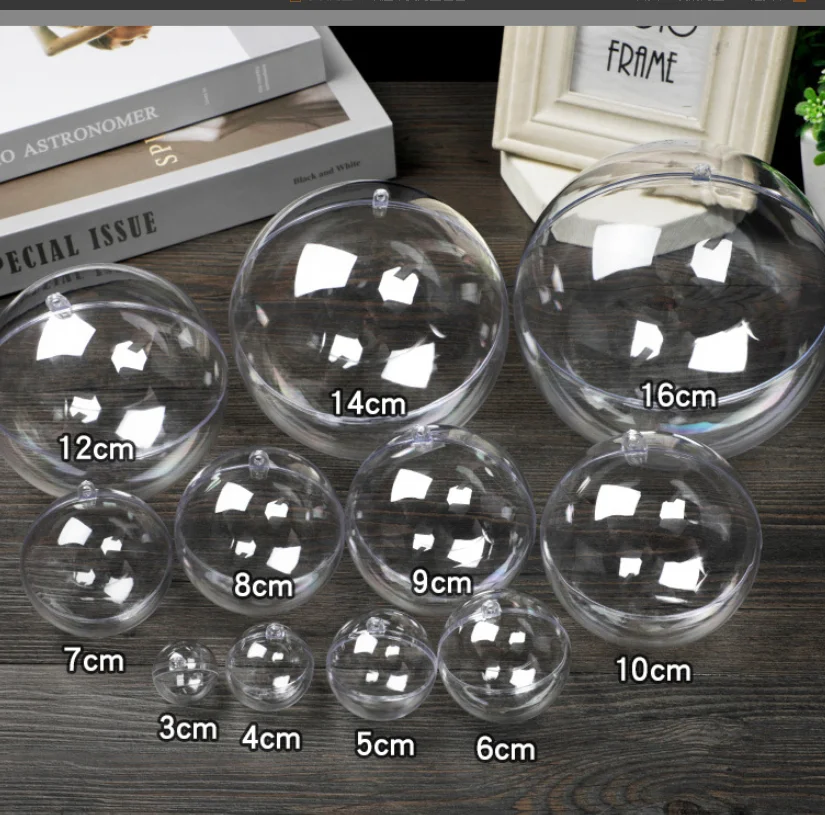 Environmentally Acrylic ball different sizes PS empty hollow hanging ball transparent for Christmas tree decoration