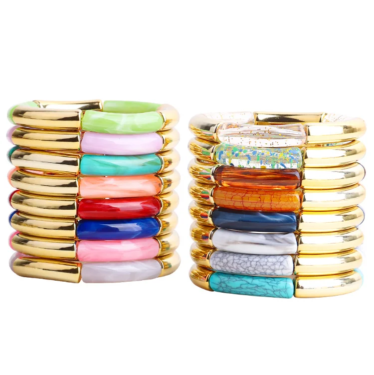 newest fashion women bracelet bincolor acrylic tube bracelet neon resin bamboo bead Bracelet for girls