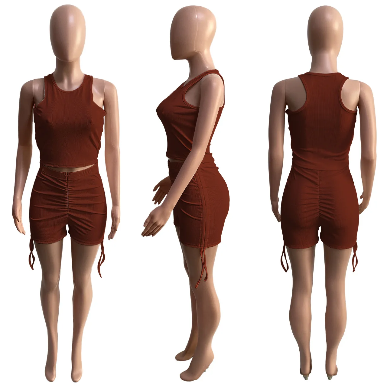2024 Spring Summer Women 2 Piece Tank Top and Shorts Set Pleated Design Casual Sexy Club Outfit Two 2 Piece Et