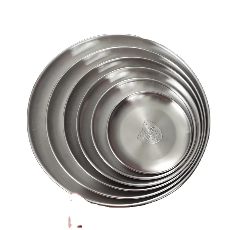 304 Stainless Steel Dinner Plates 8 Inch Matte Polished Metal Round Camping Dishes Set Rust-Proof Food Serving Platter for Sala