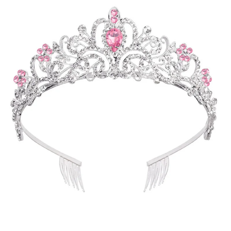 Best Selling Halloween Pink Rhinestone Crown Tiara Hair Jewelry Performance Birthday Party Alloy Hair Accessories For Girls