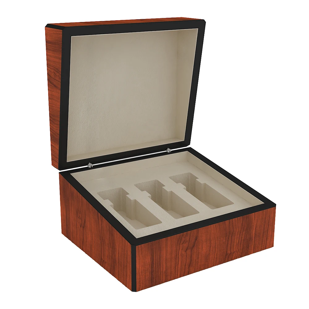 Wooden perfume box holds 3 perfume bottles for luxury custom logo