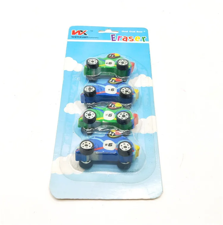 Hot creative cheap cute cartoon 3D car shaped rubber eraser