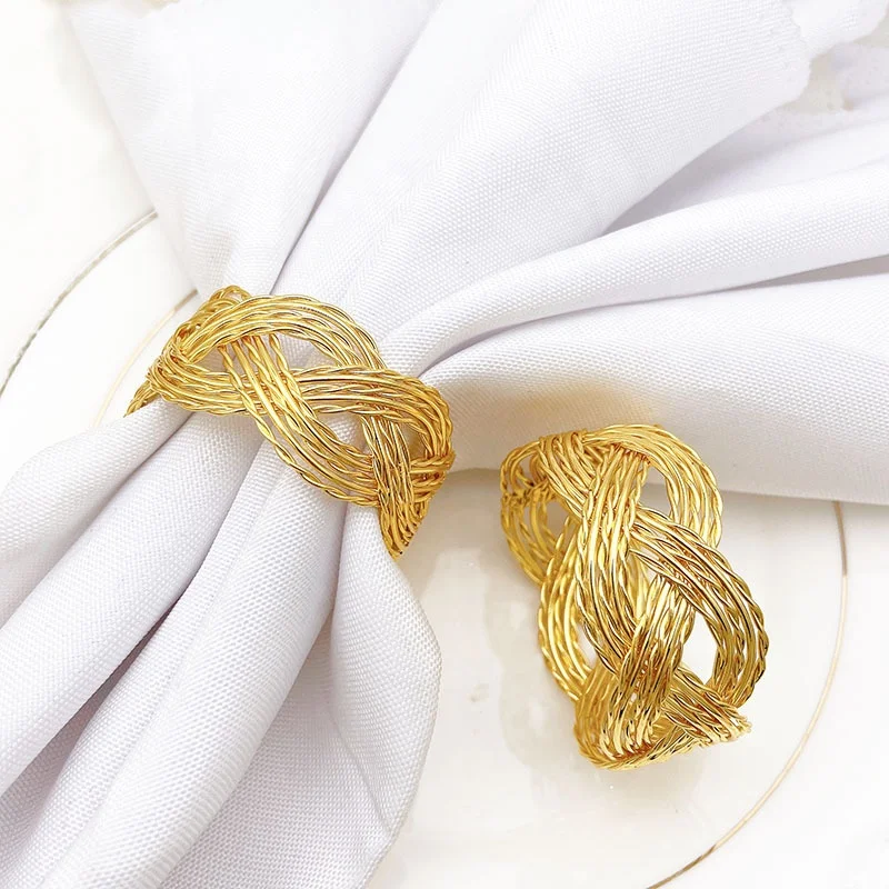 18K Gold Plated Weave Twist Bangle Shape Napkin Rings for Christmas Wedding New Year Family Gatherings Party Deco  HWM133