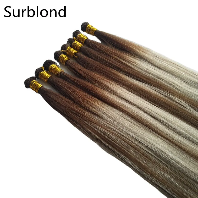 
100% Russian Human Virgin Hair Extensions Thick End Double Drawn Hand Tied Weft 