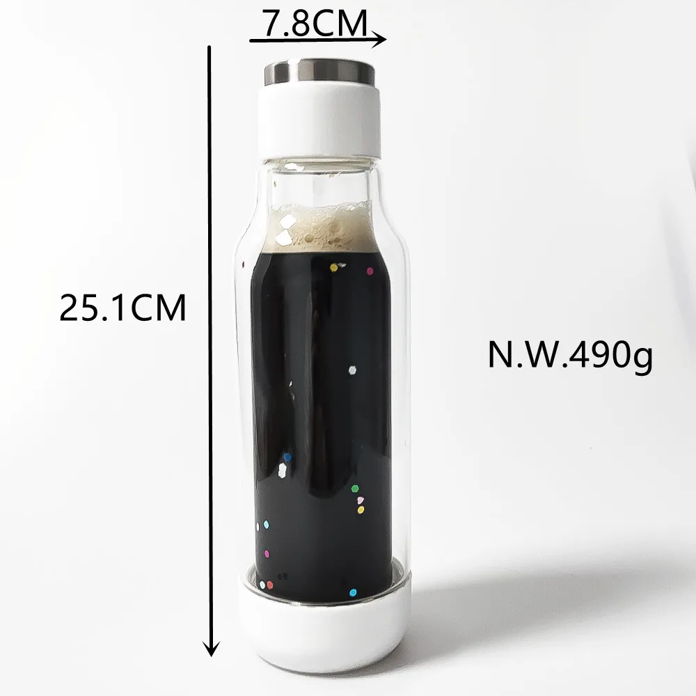 Double Walled Borosilicate  Glass Water Bottles Straight Pre-drilled Snow Globe Mugs Glitter Cups