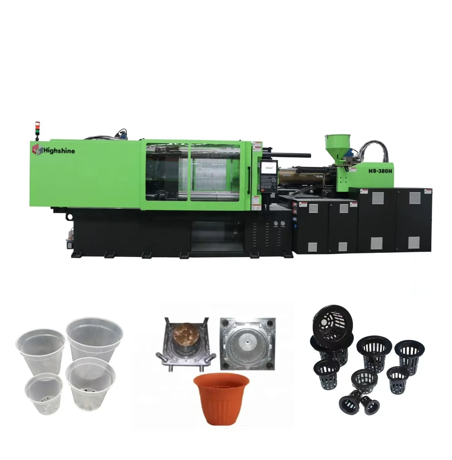 3800kN Highshine High Performance 2 3 4 Inch Plastic Net Pot Hydroponic Mesh Cup Nursery Pots Plastic Injection Molding Machine