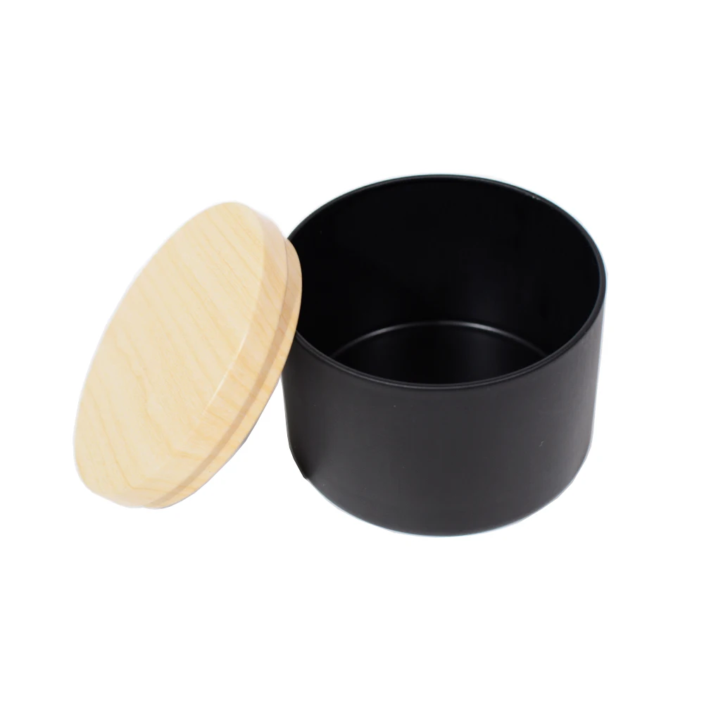 Wholesale Custom Printing Empty Metal Candle Tin Cans Scented Candy Mint Candle Packaging Tin Boxes Wood Grain Printed With Lid