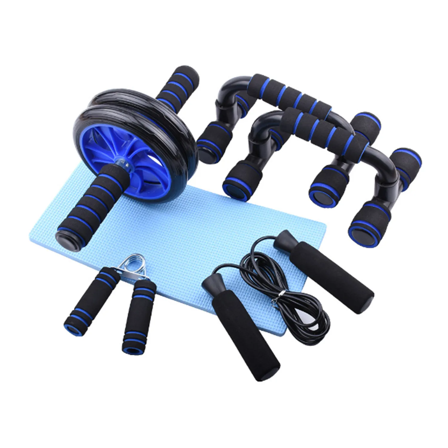 Strength training set 5 in one  Ab Wheel roller, push-up stand, rope skipping, mat, Grip Fitness Equipment for Core Workout