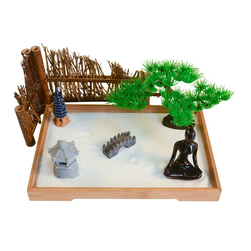 Zen sand table creative decoration set Japanese dry landscape retro resin crafts sitting room desk Decoration Zen Buddha Garden