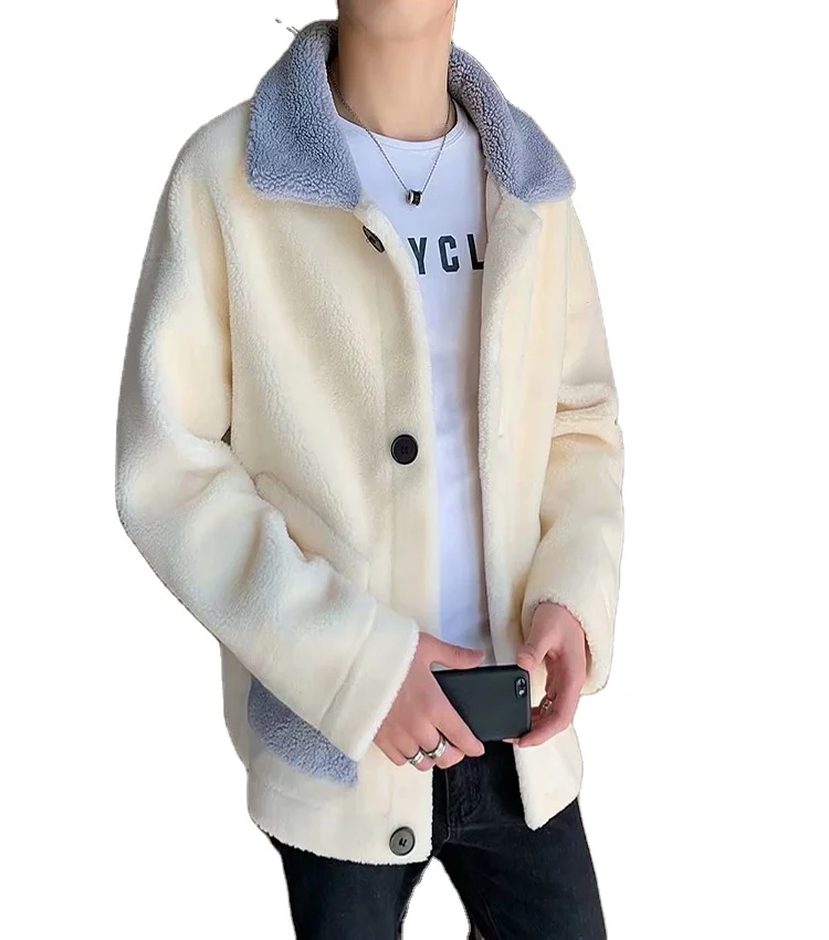 2022 Wholesale winter warm polar fleece cotton jacket coats lamb wool coat mens lapel cotton padded jacket with thick