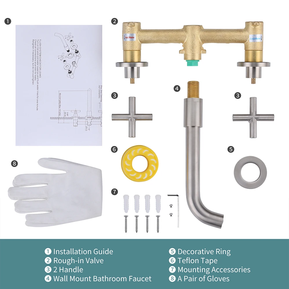 Bathroom Faucet With Rough-in Valve Widespread 3 Holes Wall Mount Bathroom Mixer Tap Conceal Basin Faucet
