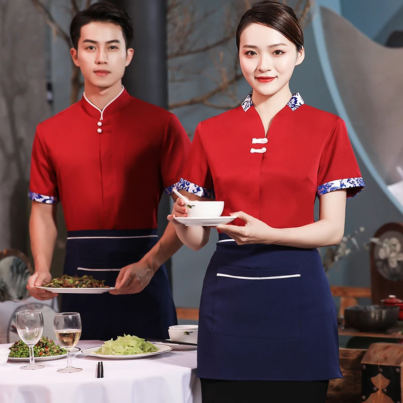 Wholesale Housekeeping Polo Uniform Shirts Black Neon Restaurant Waiter/waitress Uniform Shirt for Men Work Grey with Apron