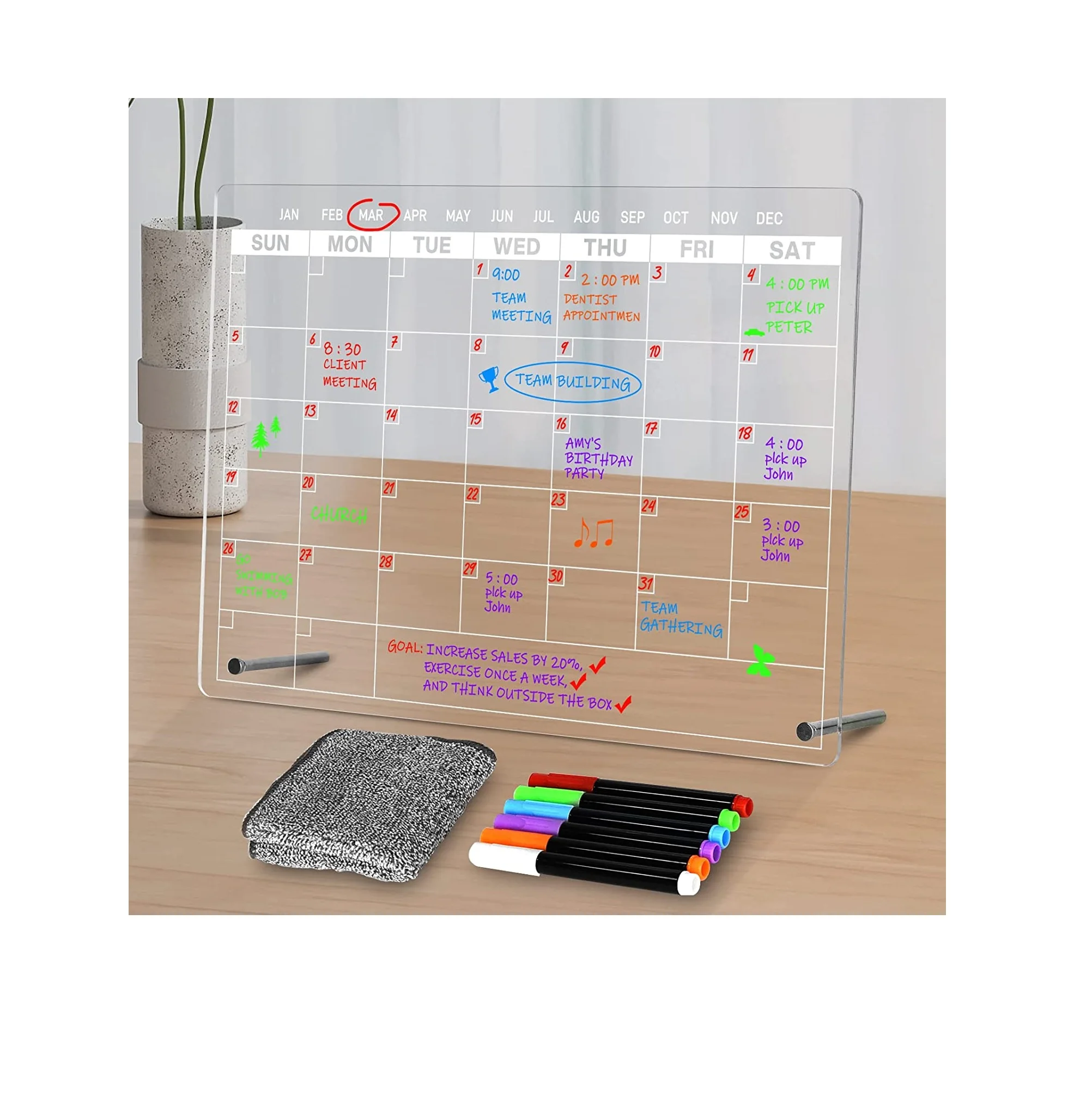 Acrylic Dry Erase Calendar Board to Do List Desktop Clear Memo Note Board Tabletop Whiteboard with Stand