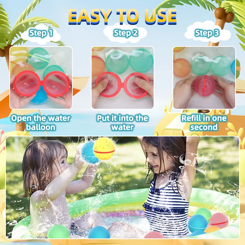 Tadatu 16PCS Reusable Water Balloons Magnetic Silicone Refillable Quick Fill Self Sealing Water Bomb Balloons with Mesh Bag